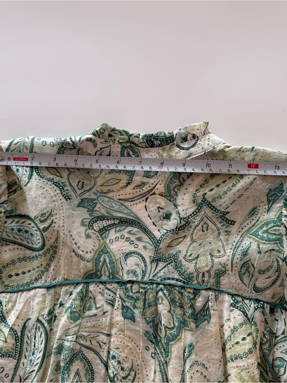 Umgee Green Ivory Paisley Peasant Blouse 3/4 Sleeve Boho Top Medium - Picture 12 of 13